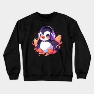 Cold Penguin With Headphones Crewneck Sweatshirt